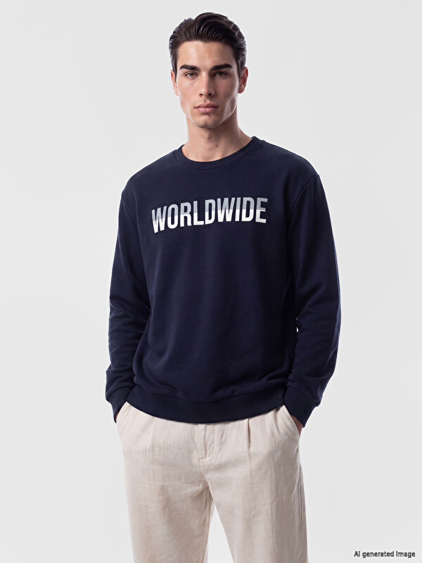 LC WAIKIKI Bisiklet Yaka Baskılı Erkek Sweatshirt