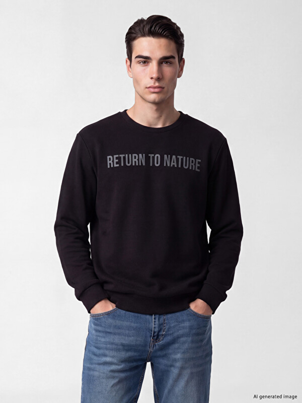 LC WAIKIKI Bisiklet Yaka Baskılı Erkek Sweatshirt