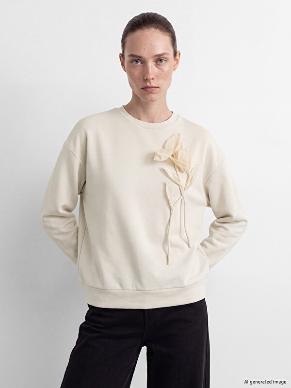 LCW Comfort Besticktes Sweatshirt mit weichem Griff für Damen