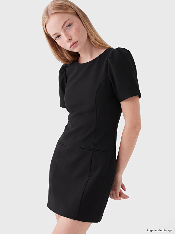 XSIDE Balloon Sleeve Fitted Waist Mini Dress