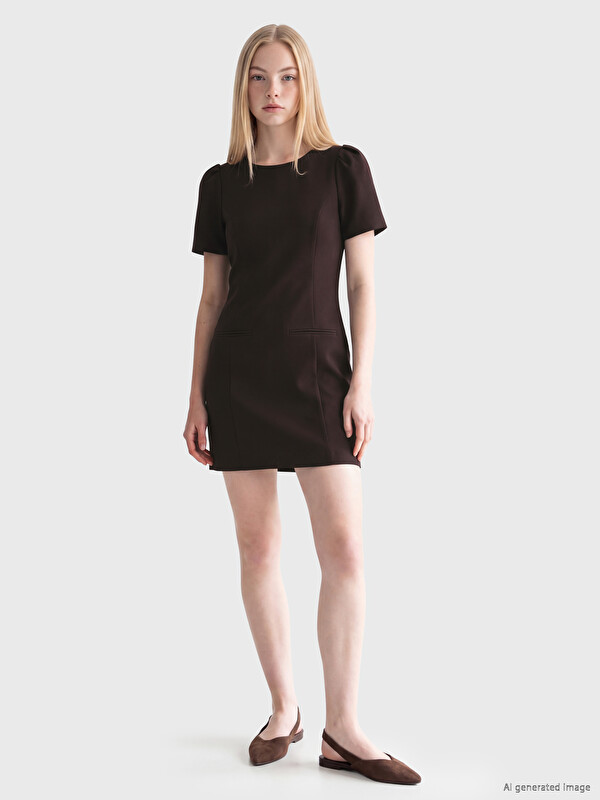XSIDE Balloon Sleeve Fitted Waist Mini Dress
