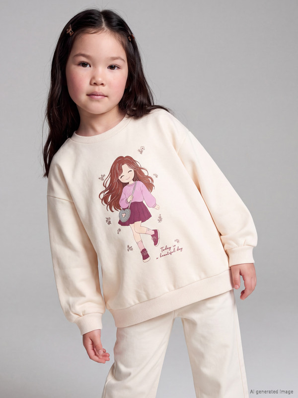 LCW Kids Printed Girls' Thick Sweatshirt