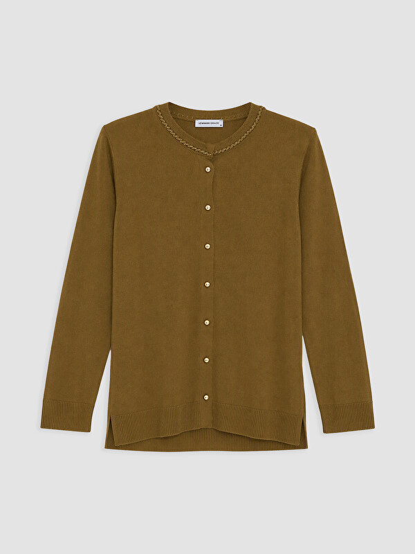 LCW Grace Crew Neck Embroidered Women's Knitwear Cardigan