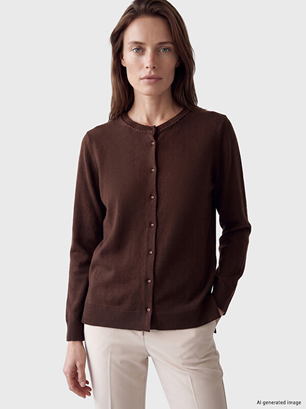 LCW Grace Cardigan Tricotat Brodat cu Guler Rotund pentru Femei