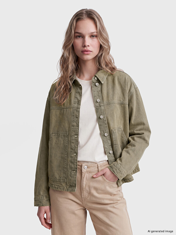 LCW Vision Shirt Collar Oversize Women's Jean Jacket