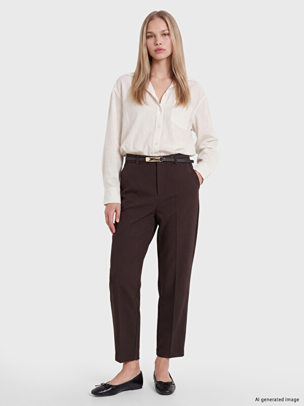 LCW Vision Waist Belted Women's Fabric Trousers