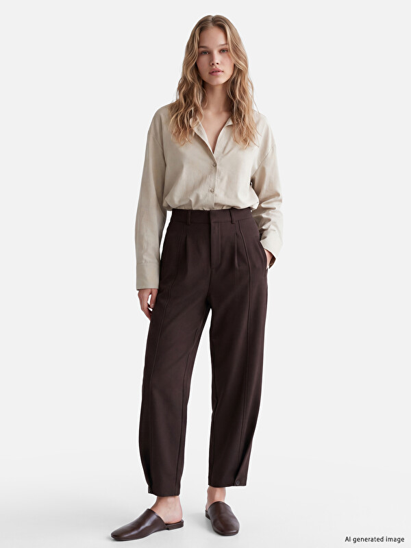 LCW Vision High Waisted Pleated Women's Fabric Trousers