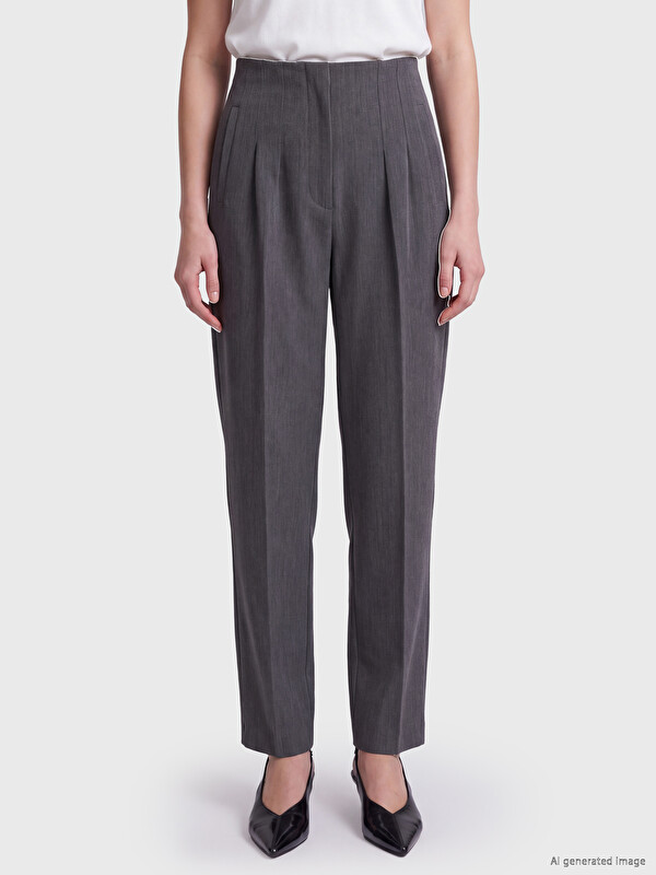 LCW Vision Slim Fit Women's Pleated Fabric Trousers