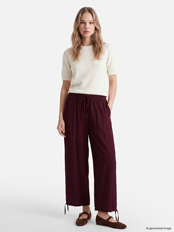 LCW Vision Elastic Waist Wide Leg Women's Trousers