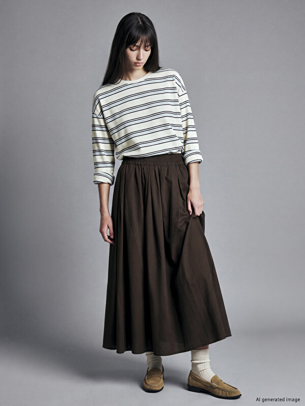 XSIDE Elastic Waist 100% Cotton Flared Skirt