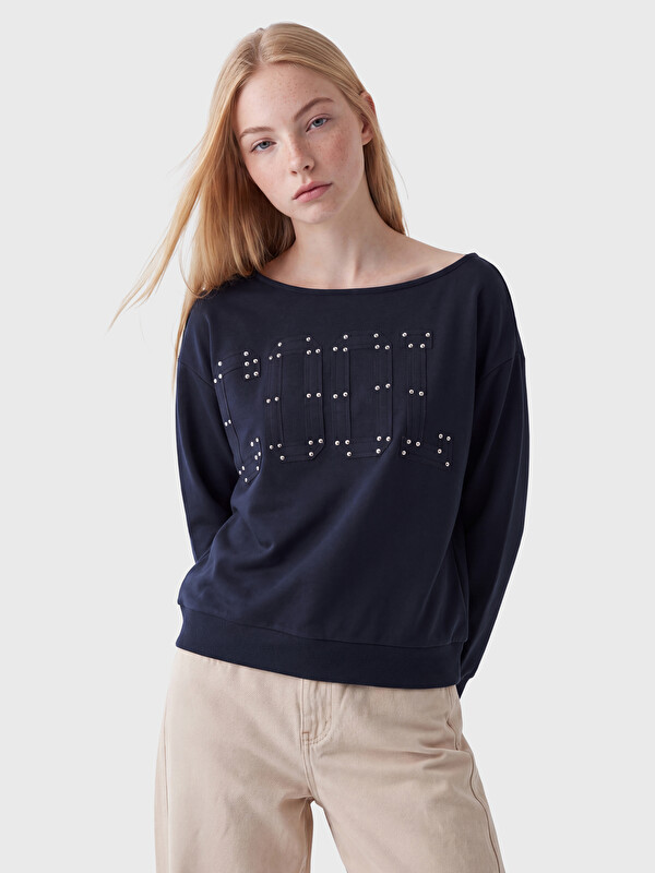 XSIDE Slash Neck Embroidered Oversize Women's Sweatshirt