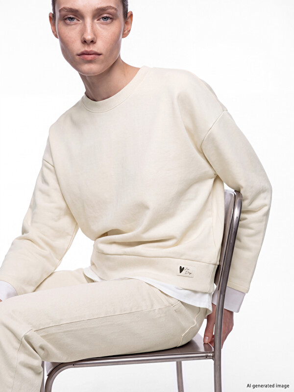 LCW Comfort Bisiklet Yaka Oversize Kadın Sweatshirt