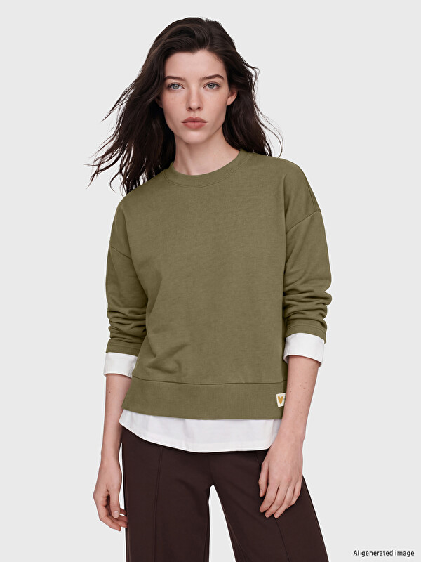 LCW Comfort Bisiklet Yaka Oversize Kadın Sweatshirt
