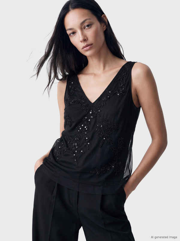 LCW STUDIO Bead Embellished Chiffon Blouse