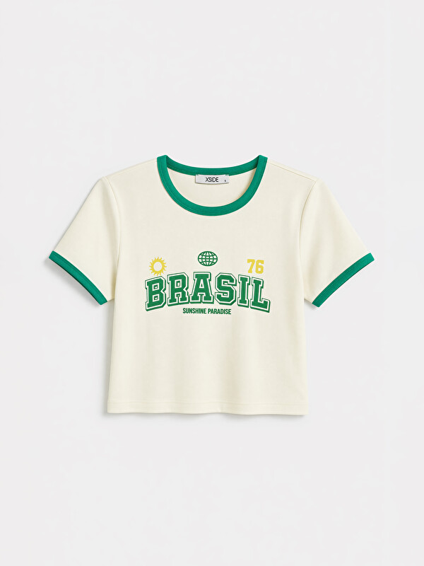 XSIDE Bisiklet Yaka Baskılı Kadın Crop