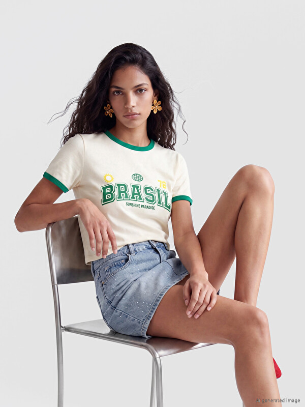 XSIDE Crew Neck Printed Women's Crop