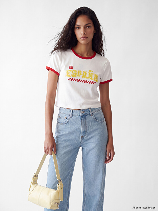 XSIDE Bisiklet Yaka Baskılı Kadın Crop