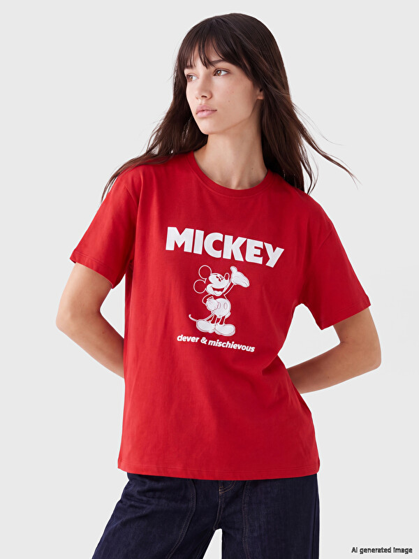 XSIDE Mickey Mouse Baskılı %100 Pamuklu Kadın Tişört