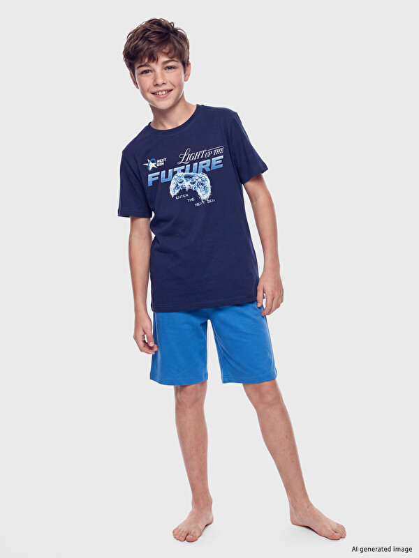 LCW Kids Set pizhamash të shkurtra me jakë të rrumbullakët për djem