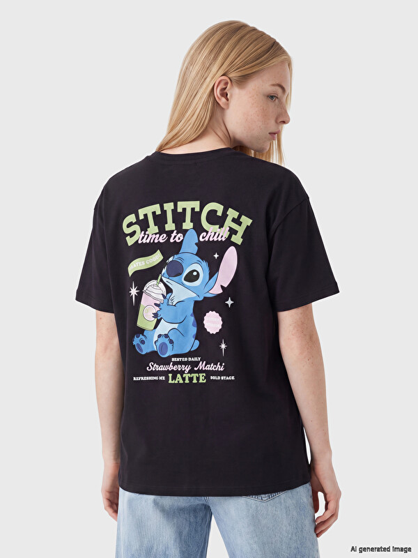 XSIDE Stitch Printed %100 Cotton Women's T-Shirt