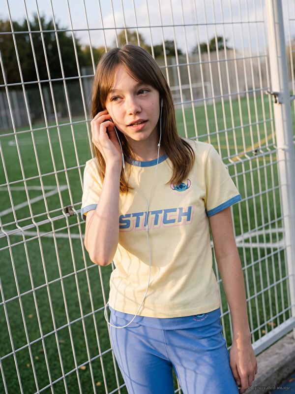 LCW Kids Stitch Printed Girls' T-Shirt
