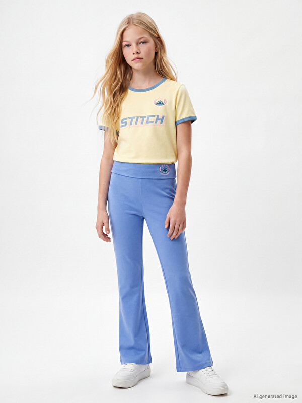 LCW Kids Leggins me printim Stitch, me prekje të butë, të zgjeruara për vajza