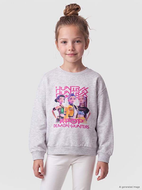 LCW Kids KPOP DEMON+HUNTERS Baskılı Kız Çocuk Sweatshirt