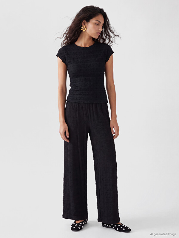 XSIDE Elastic Waist Textured Women's Trousers