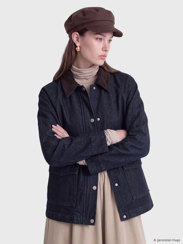 LCW Modest Velvet Collar Women's Jean Jacket