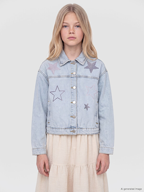 LCW Kids Rhinestone Embellished Girls' Jean Jacket