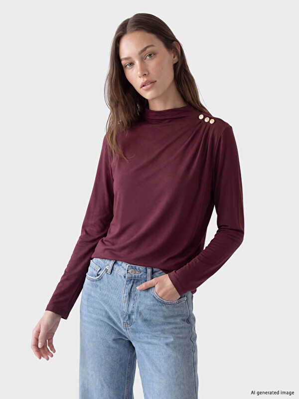 LCW Modest Mock Neck Ruched Blouse