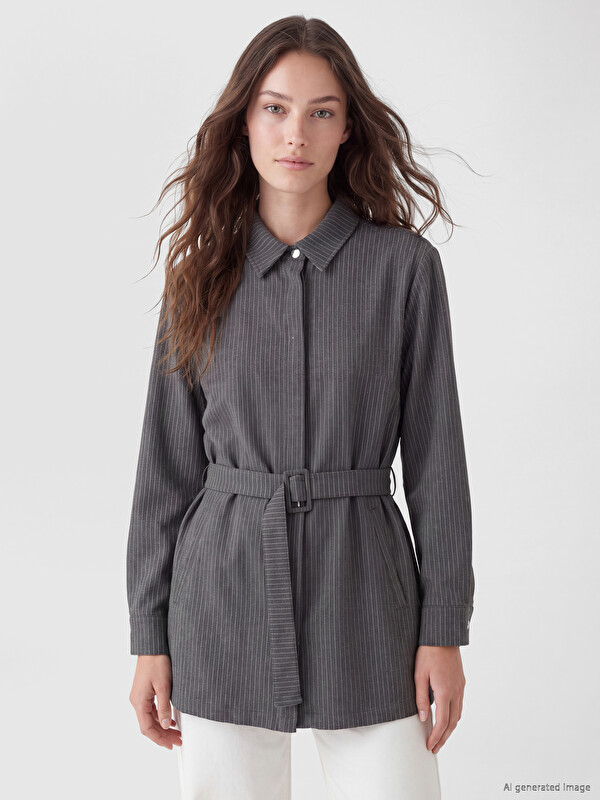 LCW Modest Striped Sashed Women's Shirt Tunic