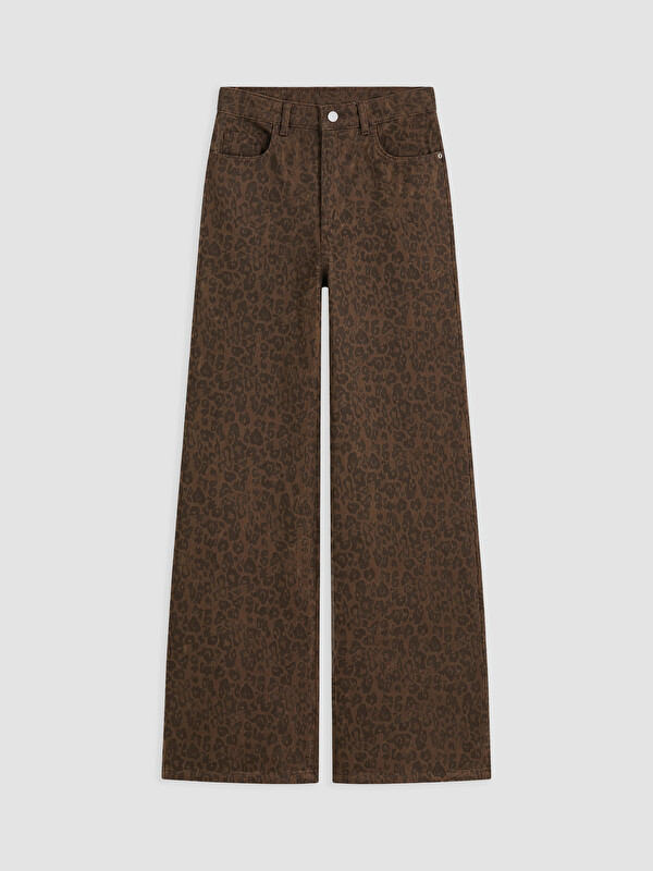 LCW Modest Leopar Desenli Wideleg Kadın Jean Pantolon