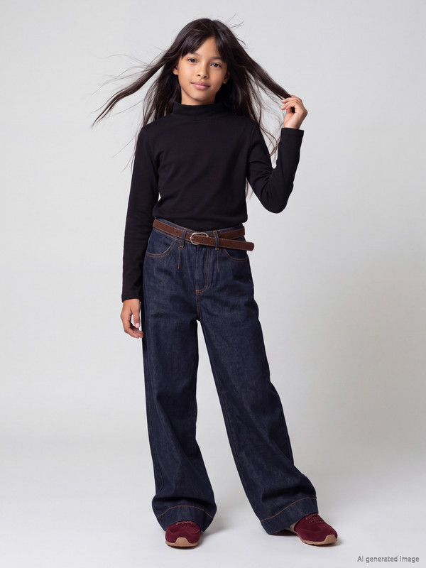 LCW Kids Belted Wide Leg Fit Girls' Jeans