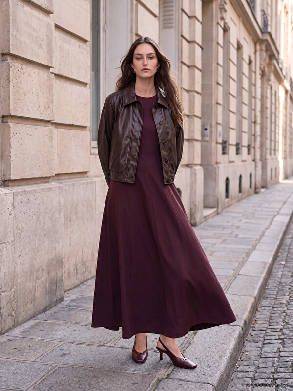 LCW Modest Crew Neck Fitted Waist Dress