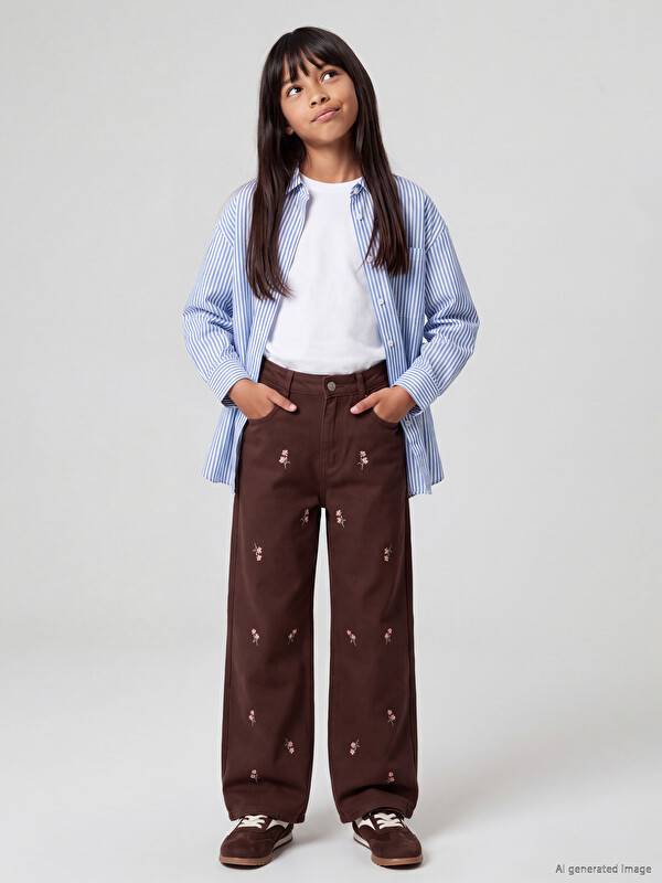 LCW Kids Pamučne cvjetne keper pantalone za djevojčice