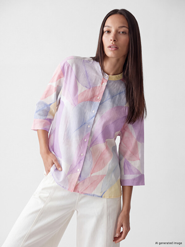 LCW STUDIO Grandad Collar Patterned Oversize Women's Shirt