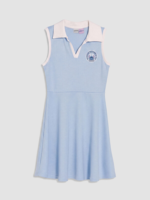 LCW Kids Polo Yaka Lilo & Stitch Nakışlı Kız Çocuk Elbise