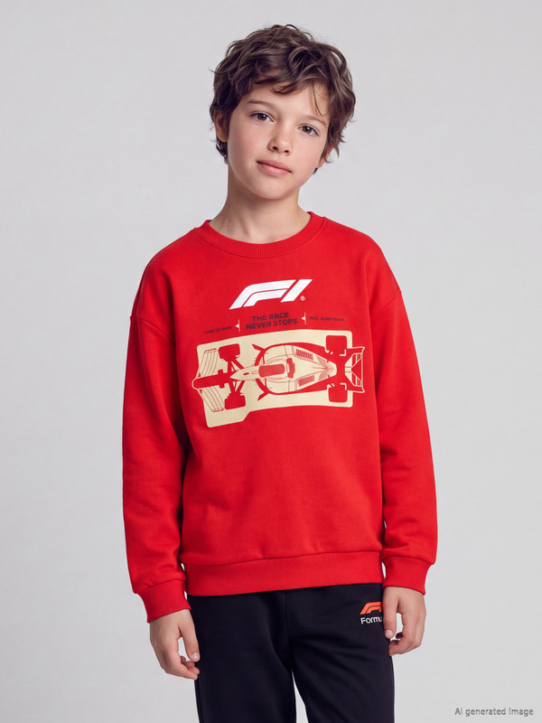 LCW Kids Formula 1 Printed Boys' Thick Sweatshirt
