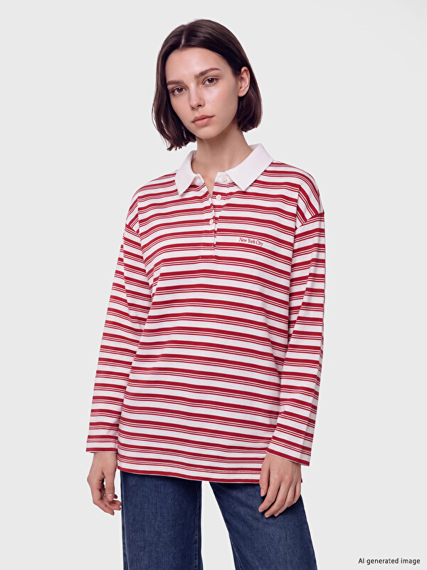 LCW Modest Tunikë bluzë me shirita me jakë polo për gra