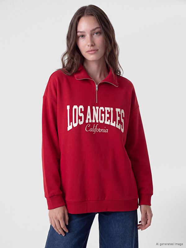 LCW Modest Los Angeles Printed Women's Sweatshirt Tunic