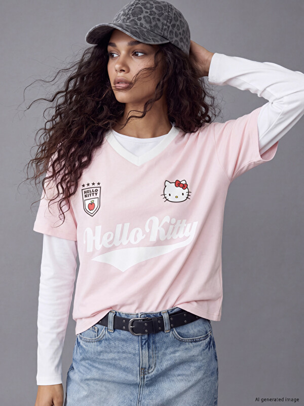 XSIDE Hello Kitty Baskılı % 100 Pamuklu Kadın Tişört