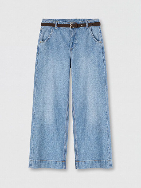 LC WAIKIKI Beli Kemerli Wideleg Kadın Jean Pantolon