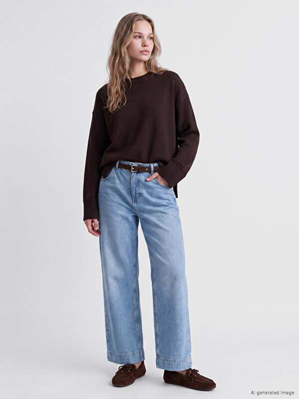 LC WAIKIKI Beli Kemerli Wideleg Kadın Jean Pantolon