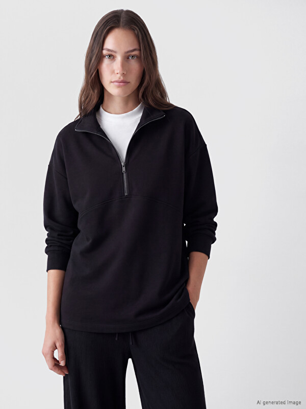 LCW Modest Mock Neck Soft Touch Women's Sweatshirt Tunic