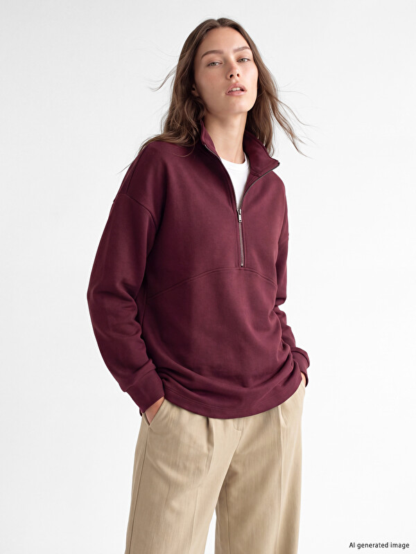LCW Modest Mock Neck Soft Touch Women's Sweatshirt Tunic