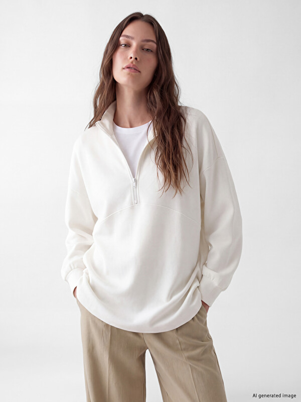 LCW Modest Mock Neck Soft Touch Women's Sweatshirt Tunic