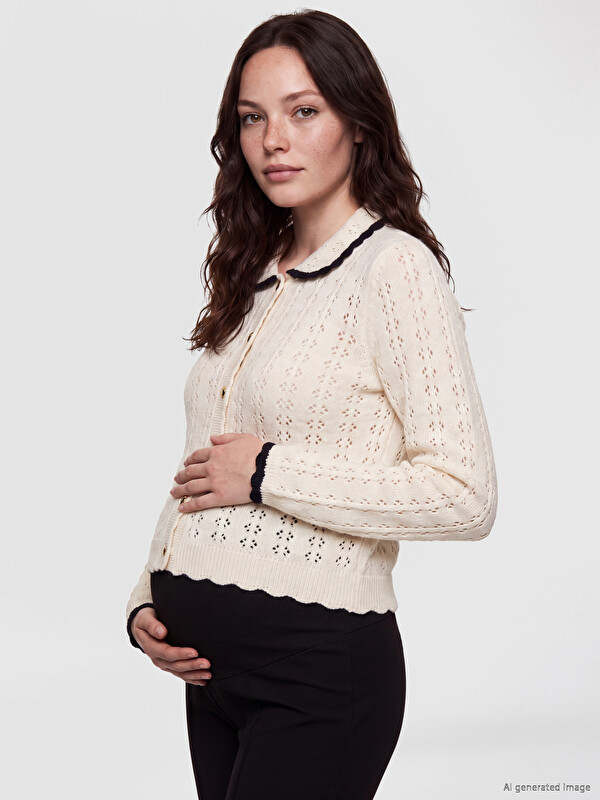 LCW Comfort Ženski trikot kardigan sa Peter Pan kragnom od pletenog materijala s rupama