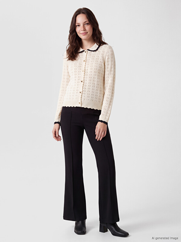 LCW Comfort Bebe Yaka Ajurlu Kadın Triko Hırka