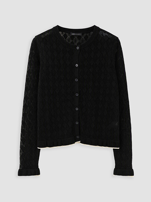 LCW Modest Crew Neck Open-Knit Women's Knitwear Cardigan